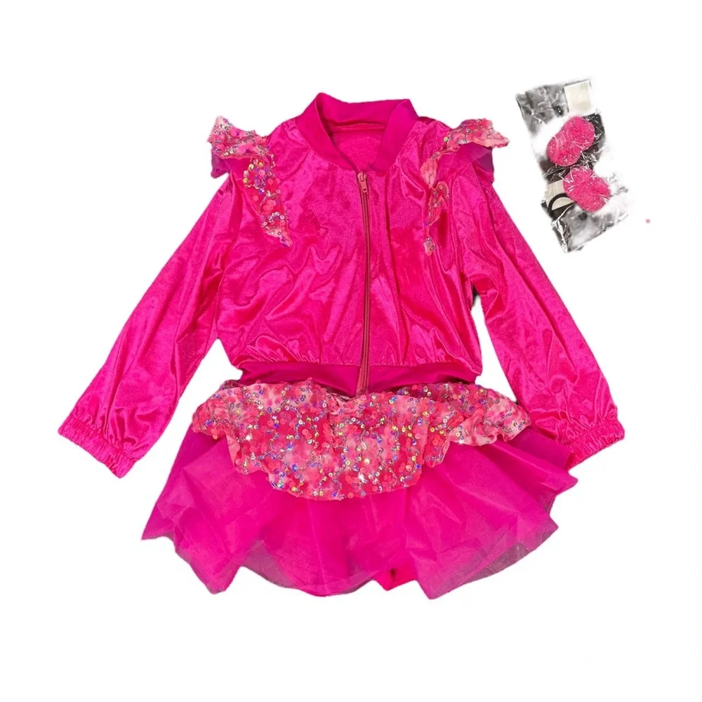 Weissman Showtime| Hair Up Two Piece Fuchsia Sequin Biketard Dance Costume SC IC
